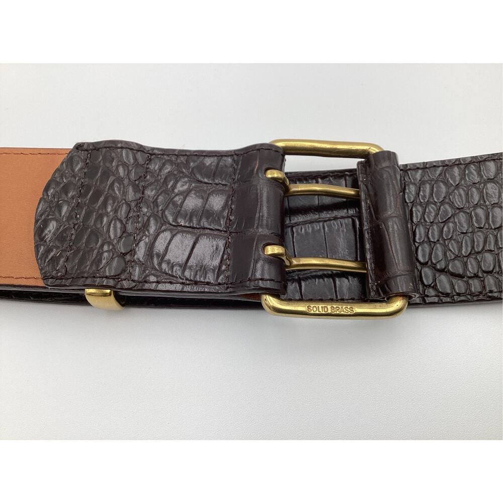 Ralph Lauren belt wide, croc-embossed leather gold-tone double-prong hardware M - Picture 5 of 9
